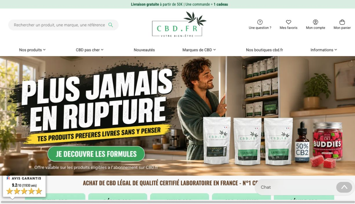 Capture du site CBD.fr · Projet e-commerce